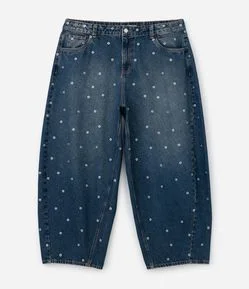 Calça Barrel em Jeans com Ilhoses Curve & Plus Size