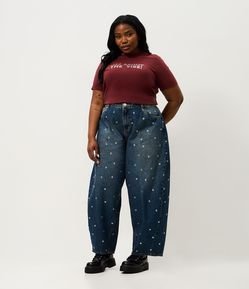 Calça Jeans Barrel com Ilhoses Curve & Plus Size