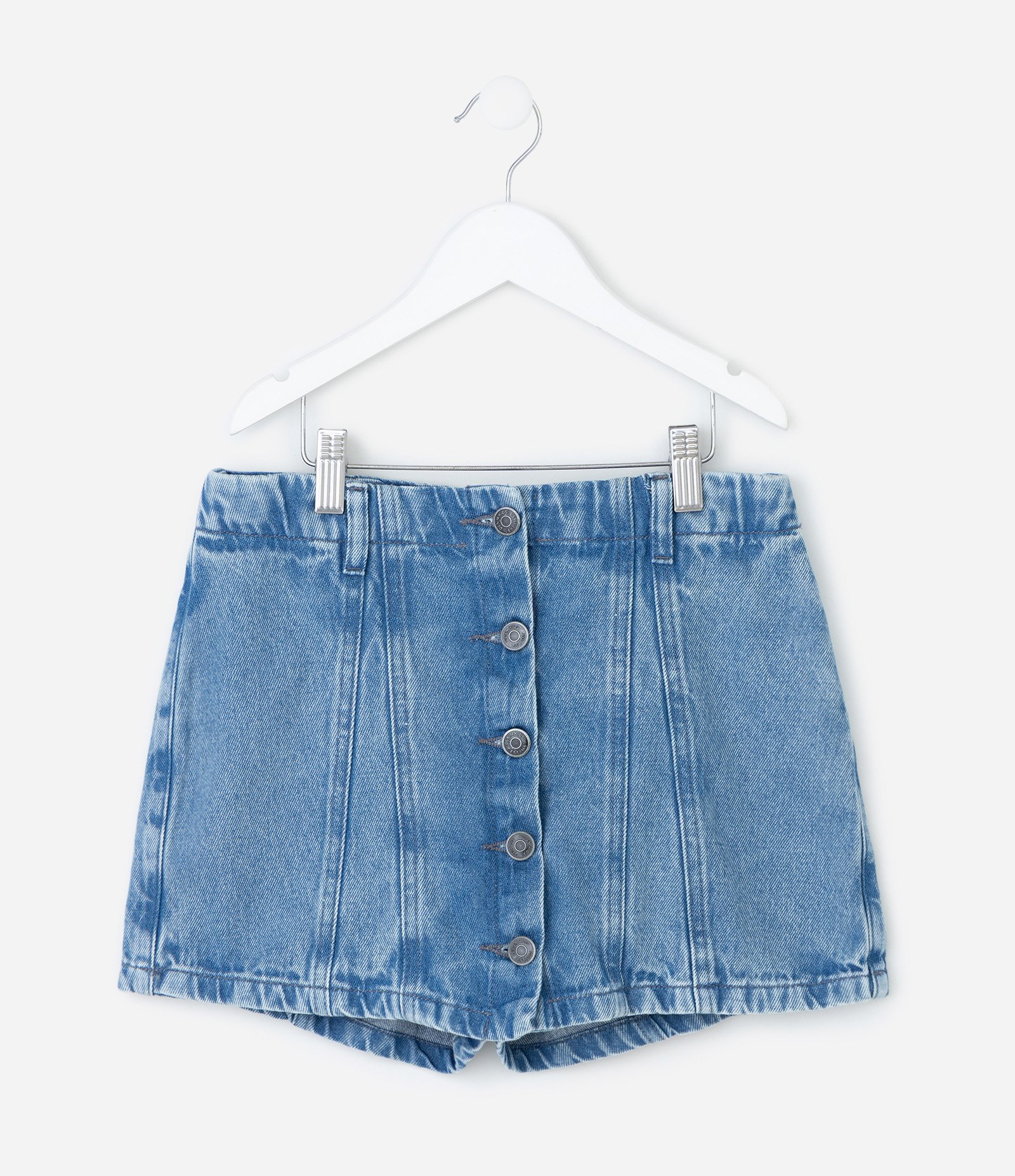Short Saia Infantil em Jeans com Botões Frontais – Tam 7 a 16 Anos Azul 1