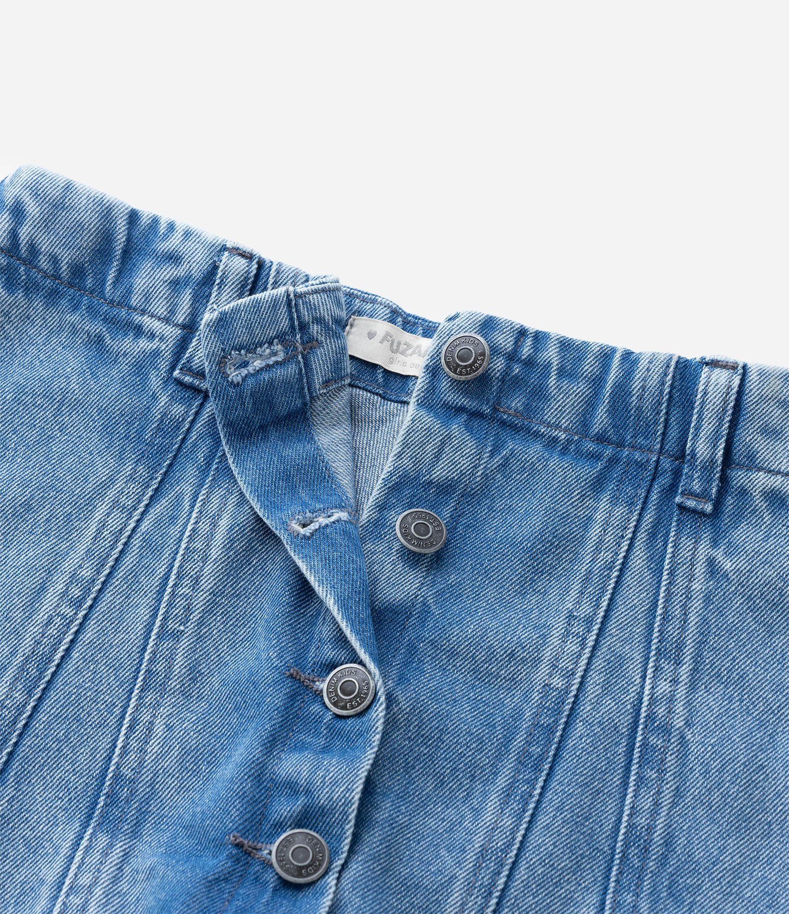 Short Saia Infantil em Jeans com Botões Frontais – Tam 7 a 16 Anos Azul 5