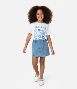 Short Saia Infantil em Jeans com Botões Frontais – Tam 7 a 16 Anos