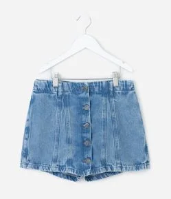 Short Saia Infantil em Jeans com Botões Frontais – Tam 7 a 16 Anos