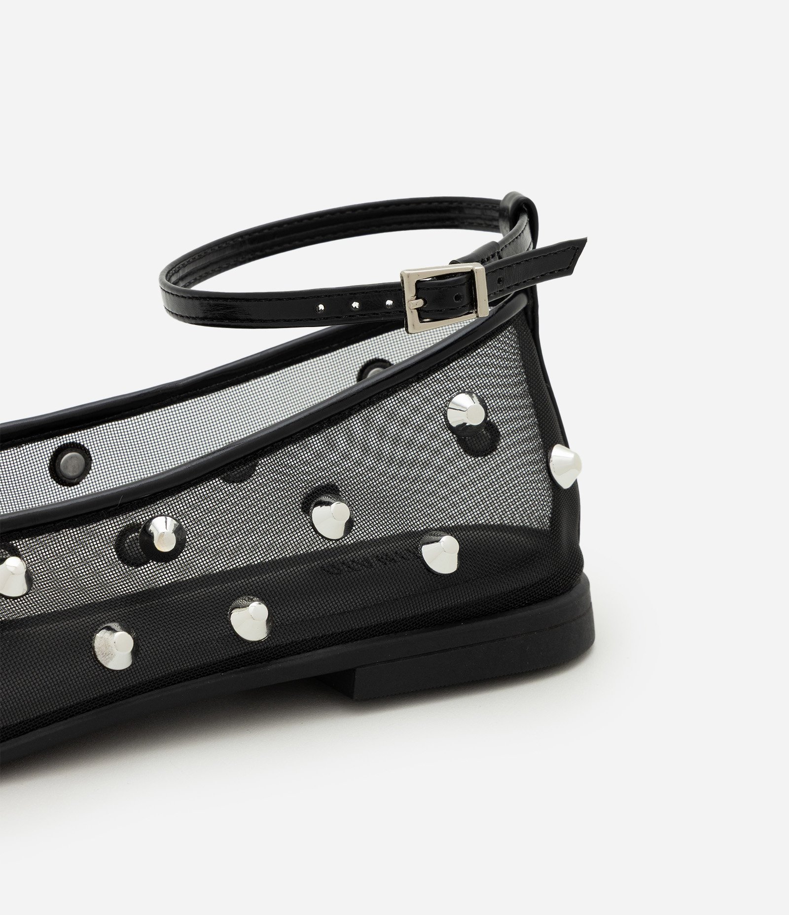 Sapatilha de Tela com Bico Quadrado e Aplicação de Pedrinhas Preto 4