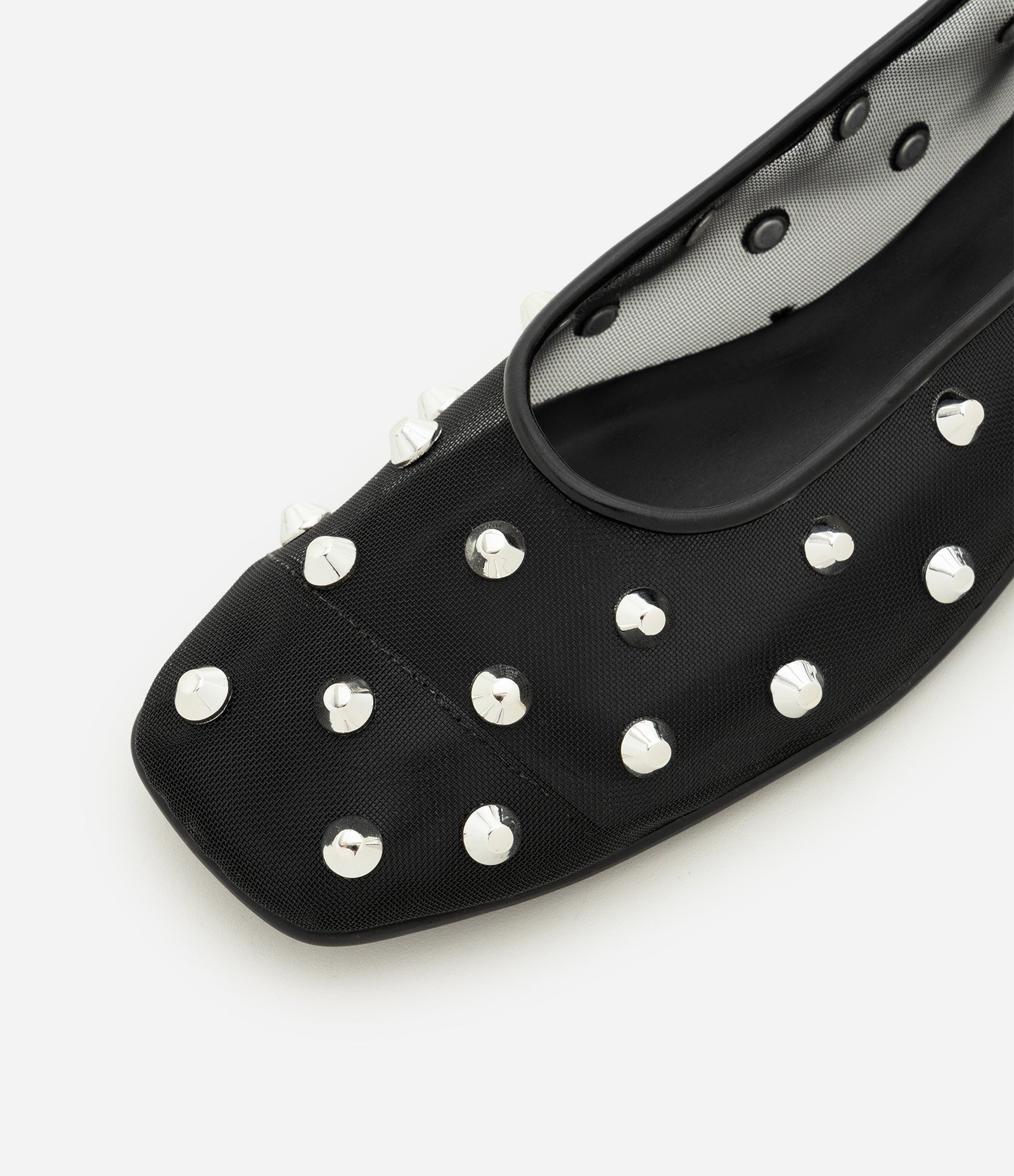 Sapatilha de Tela com Bico Quadrado e Aplicação de Pedrinhas Preto 5