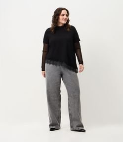 Calça Jeans Reta Cinza com Brilhos Curve & Plus Size