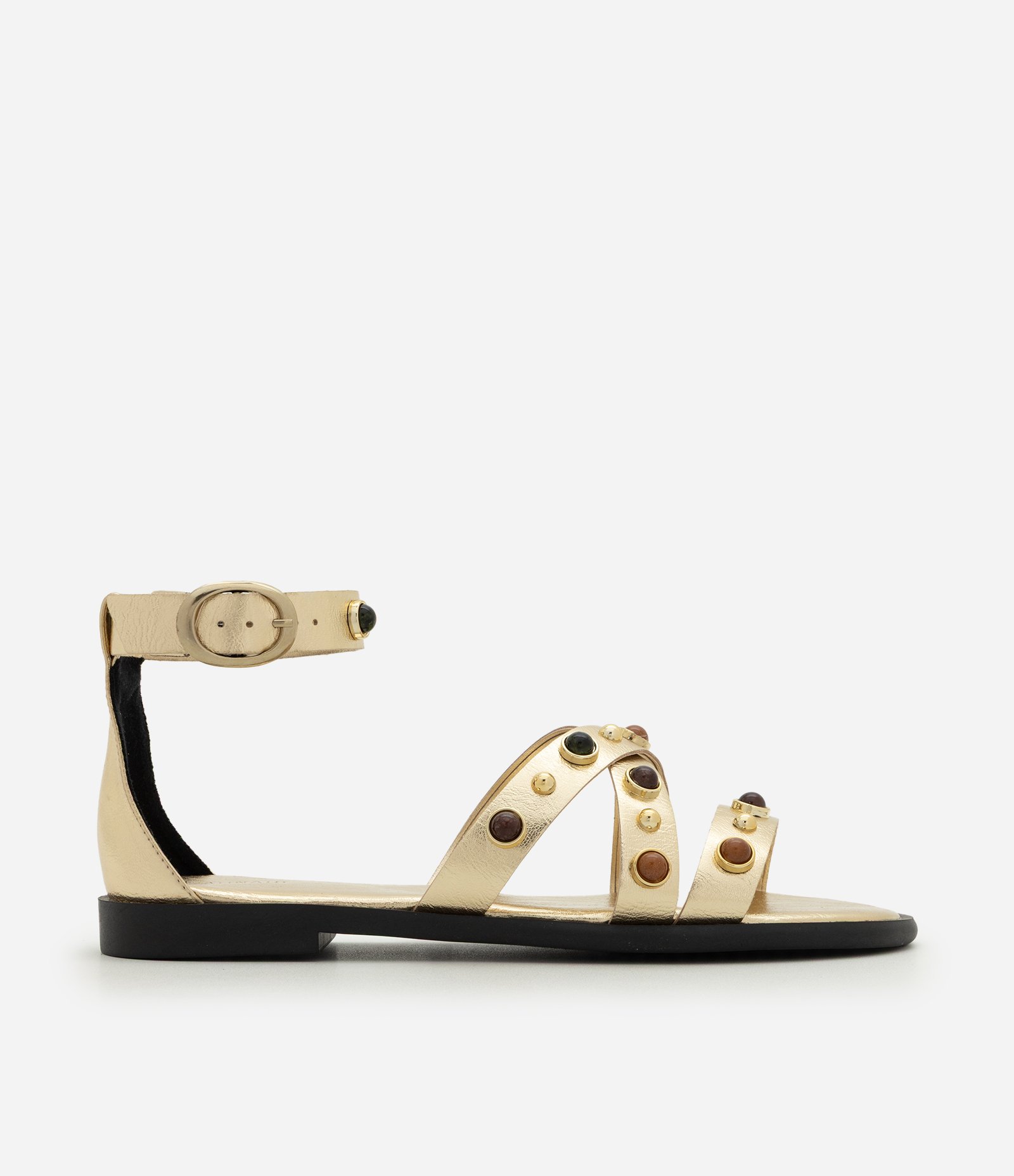 Rasteira em PU com Aplicação de Studs Dourado 1