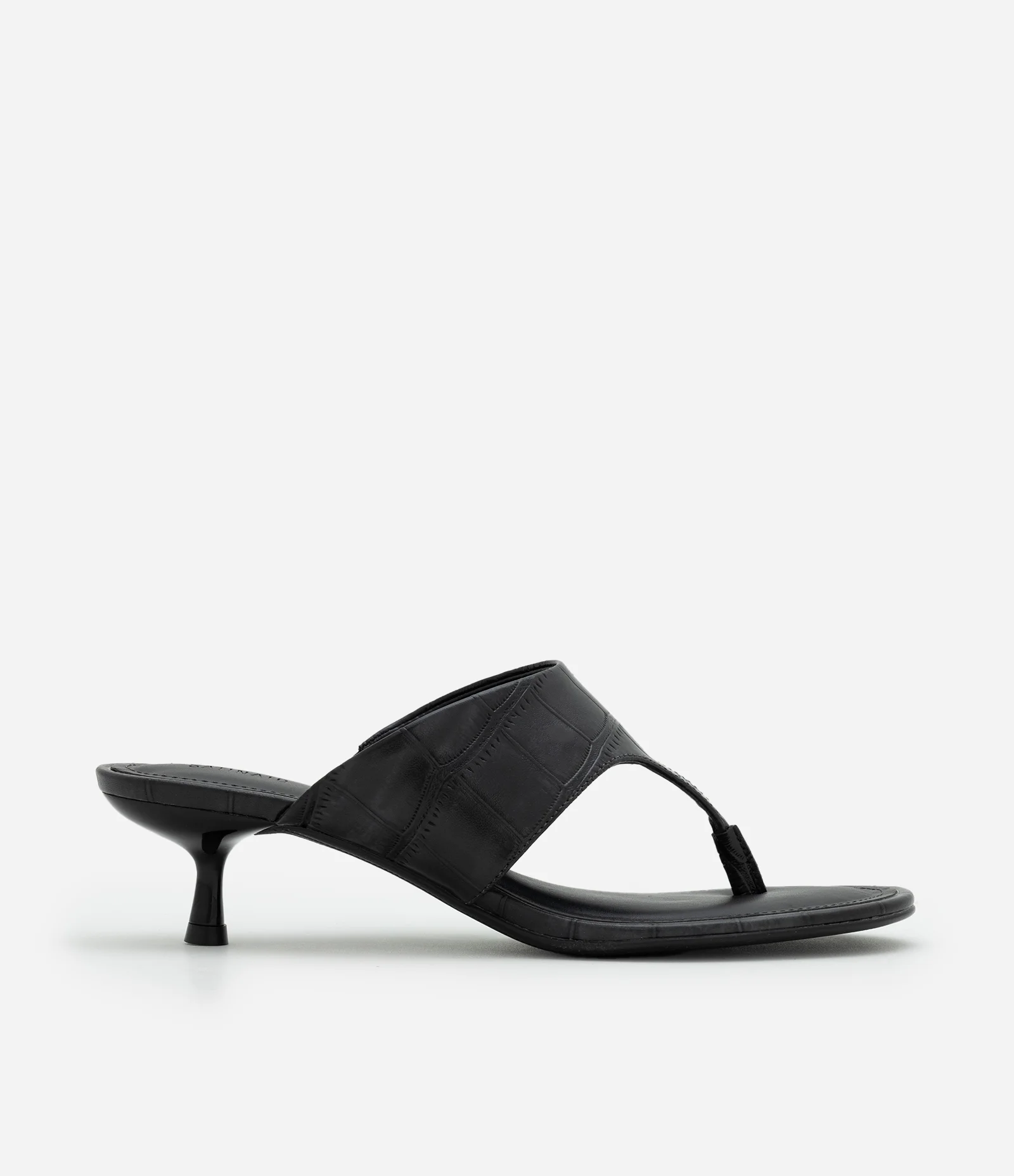 Sandália em PU Texturizado com Salto Kitten Heel Preto 1