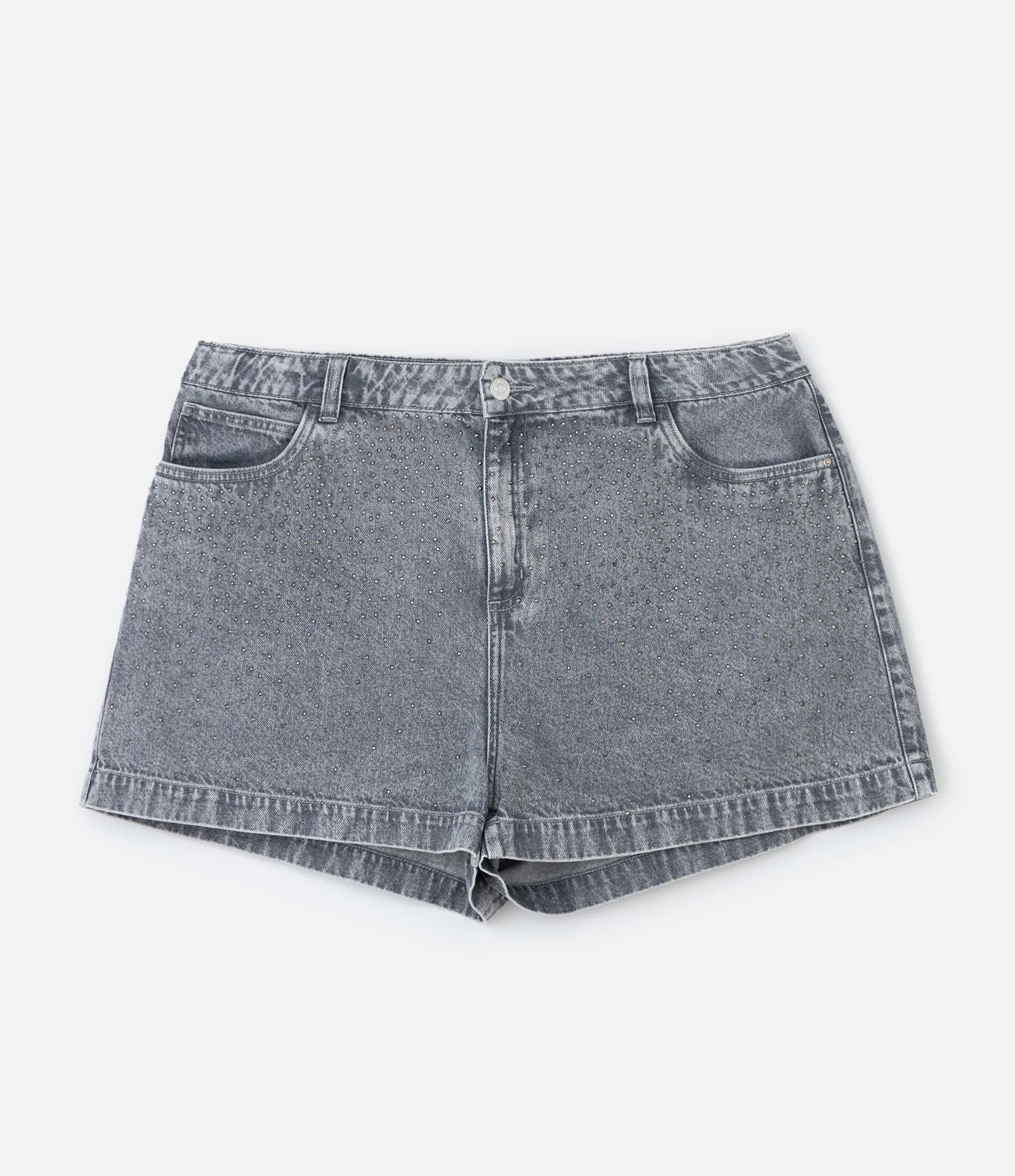 Short Jeans Cinza com Brilhos Curve & Plus Size Cinza 1