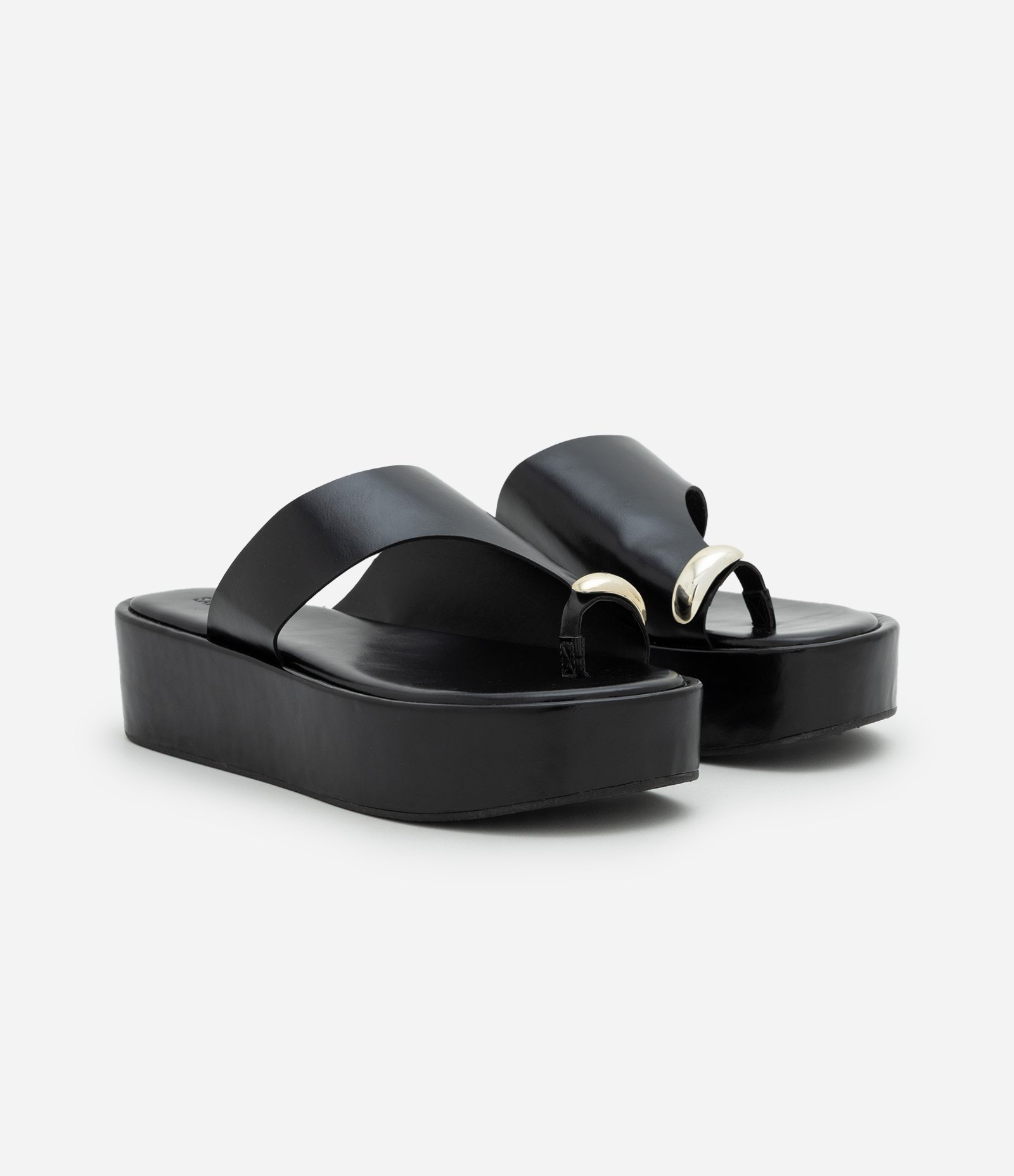 Sandália Flatform em PU com Dedeira Preto 3