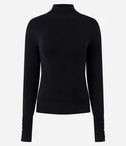 Blusa em Tricô com Manga Longa e Gola Alta