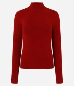 Blusa em Tricô com Manga Longa e Gola Alta