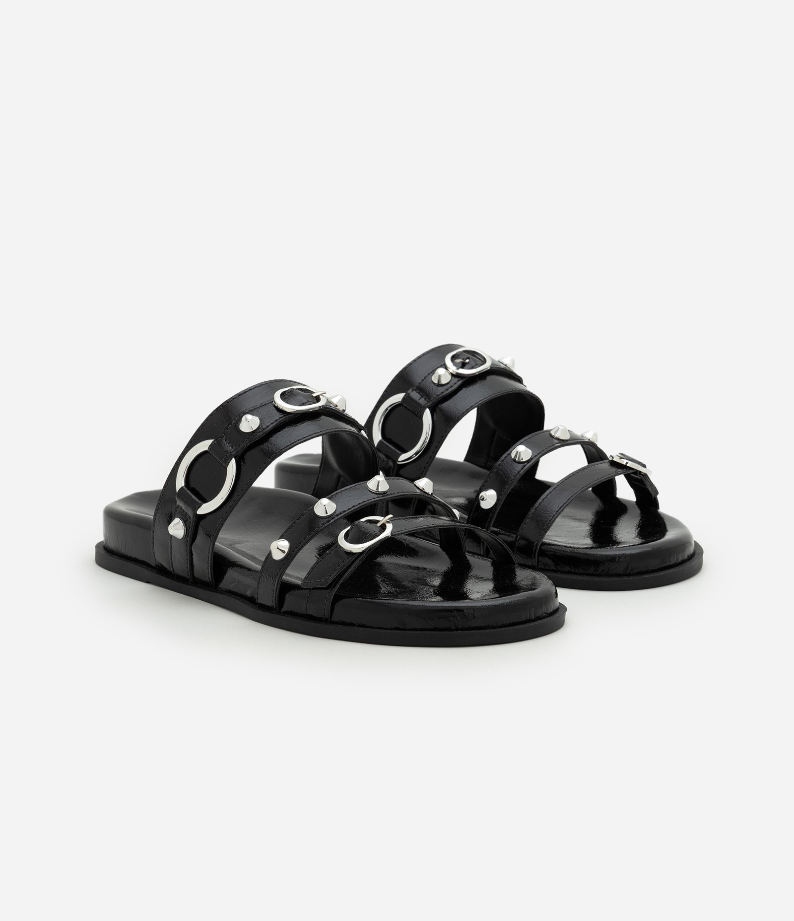 Rasteira Anatômica em PU com Aplicação de Studs Preto 2