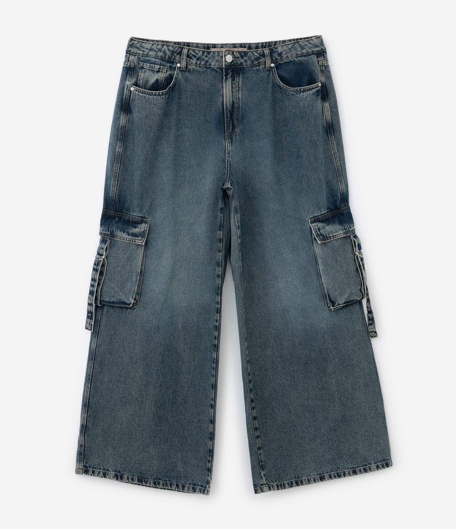 Calça Jeans Wide Leg com Bolso Cargo Curve & Plus Size Azul 8