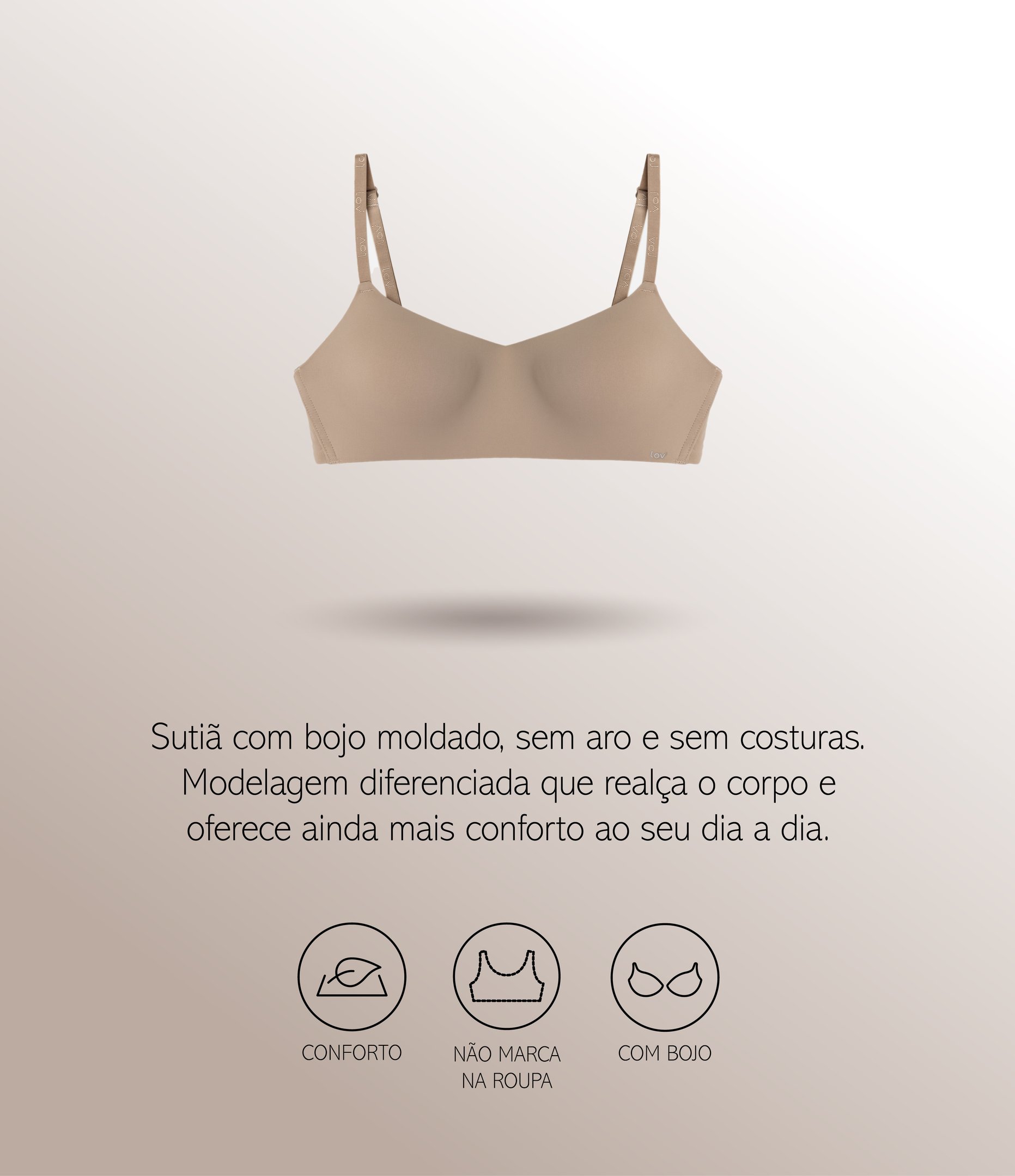 Sutiã Meia Taça em Microfibra com Bojo Bege 7