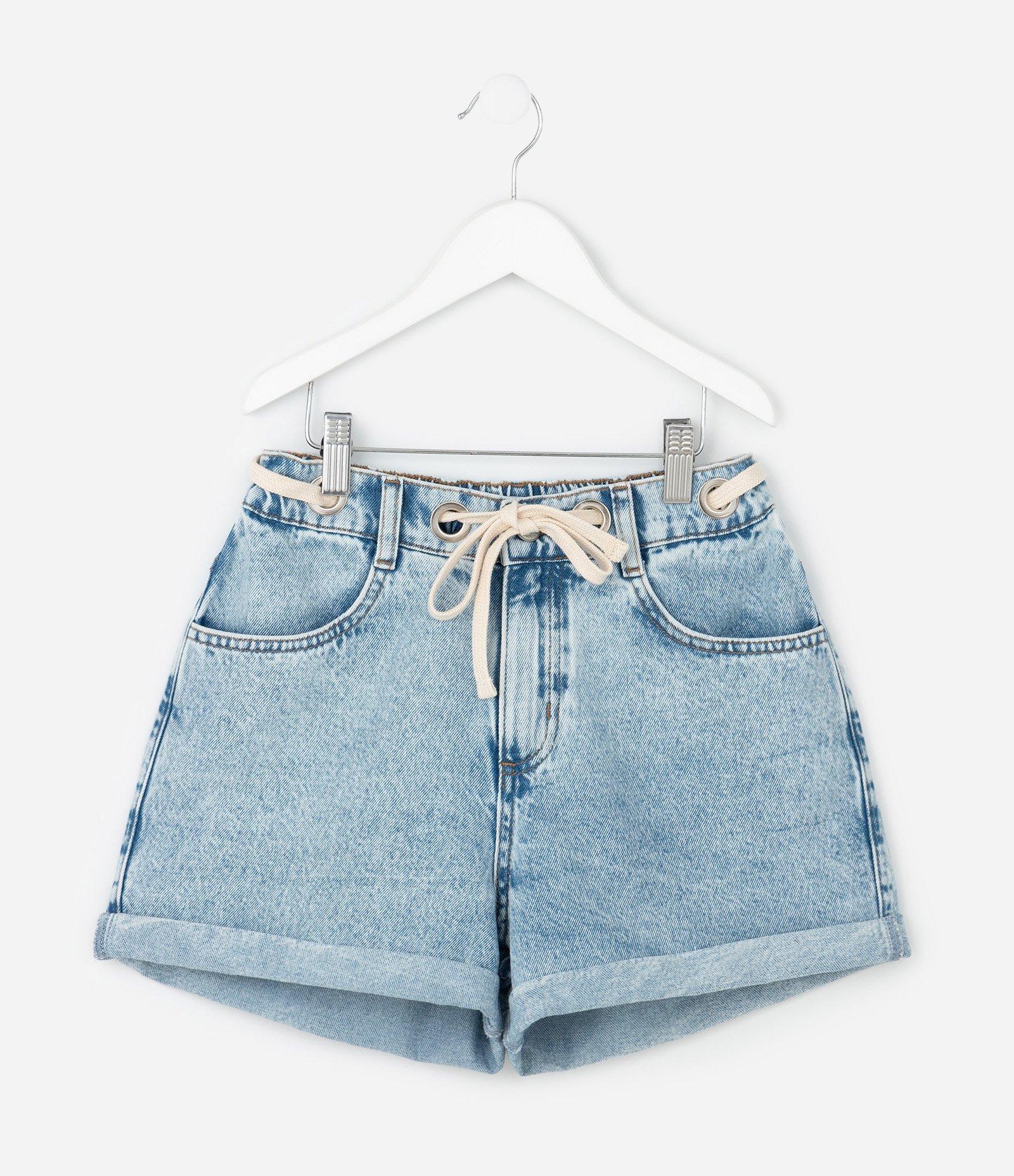 Bermuda Infantil Jeans com Barra Dobrada – Tam 5 a 14 Anos Azul Claro 1