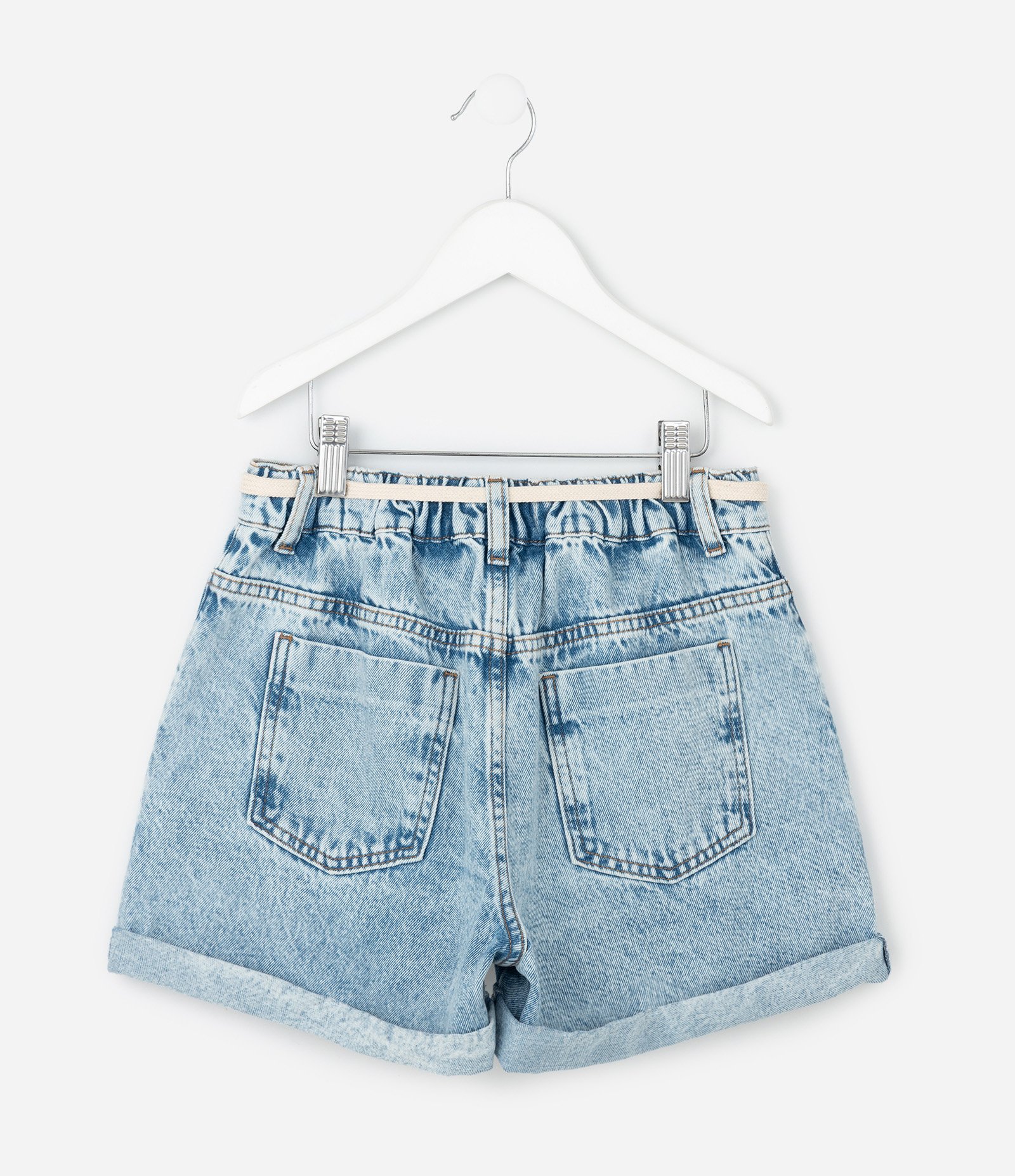 Bermuda Infantil Jeans com Barra Dobrada – Tam 5 a 14 Anos Azul Claro 2