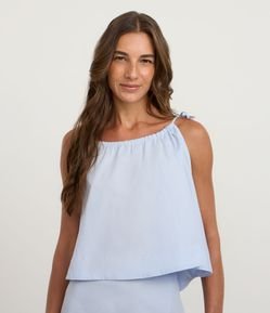 Blusa Curta Evasê com Decote Reto e Amarração