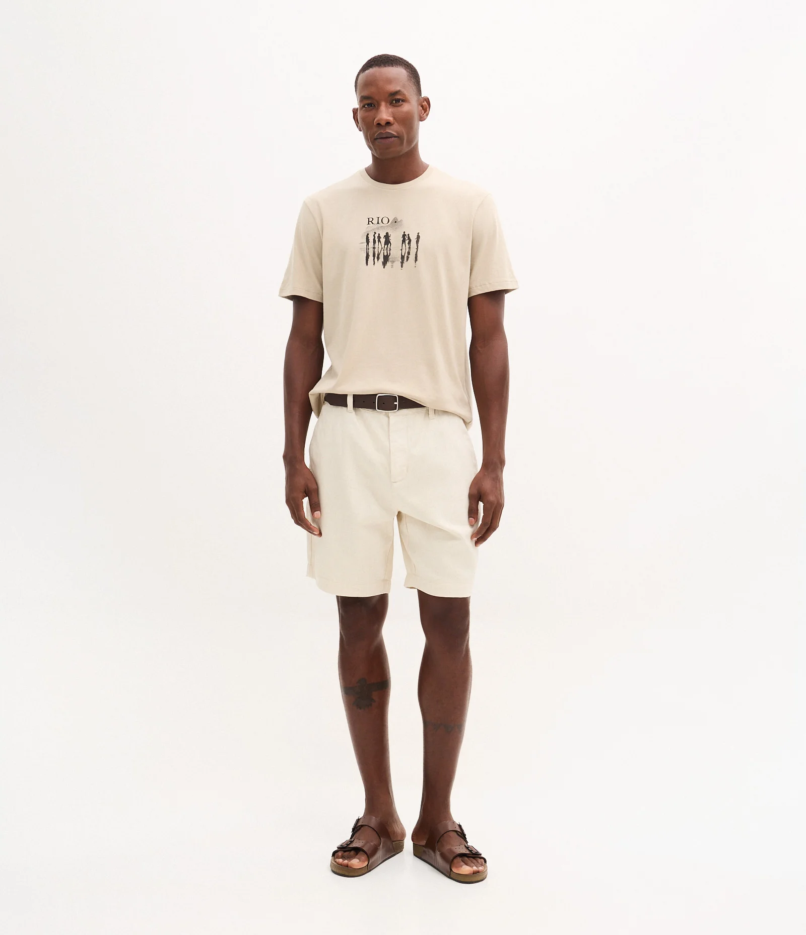 Camiseta Manga Curta em Algodão com Estampa Rio Bege 2