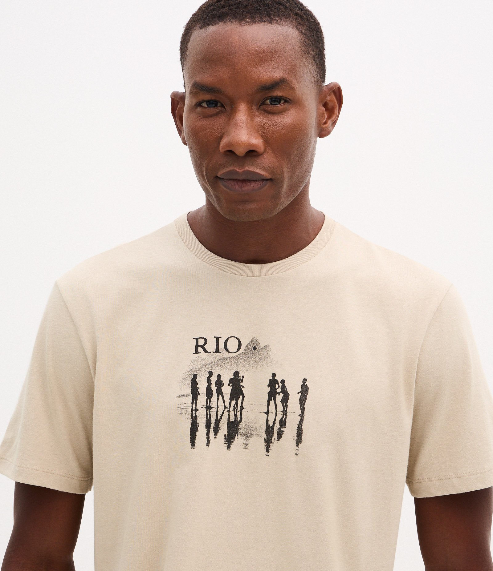 Camiseta Manga Curta em Algodão com Estampa Rio Bege 3
