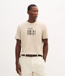 Camiseta Manga Curta em Algodão com Estampa Rio