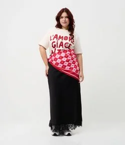 Lenço Quadrado Acetinado Estampa Corações Curve e Plus Size