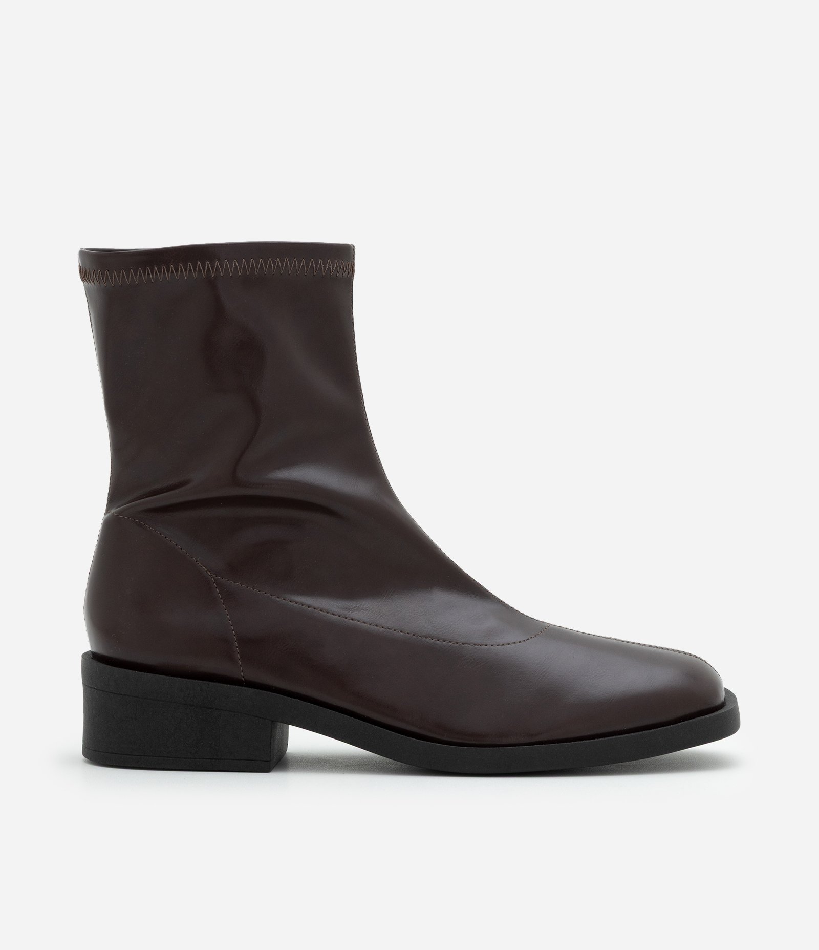 Bota Sock Boots em PU com Salto Bloco Marrom 1