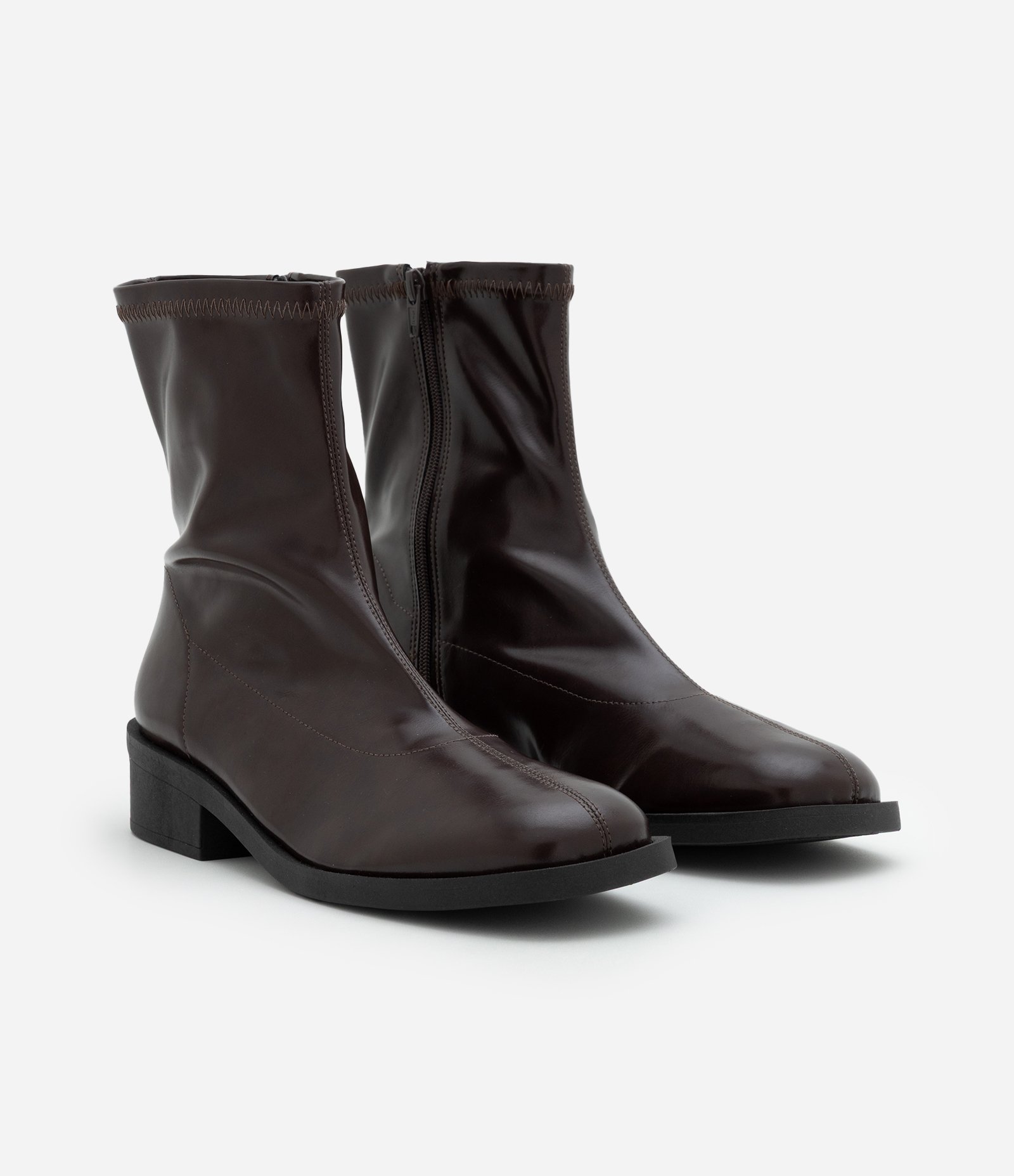 Bota Sock Boots em PU com Salto Bloco Marrom 2