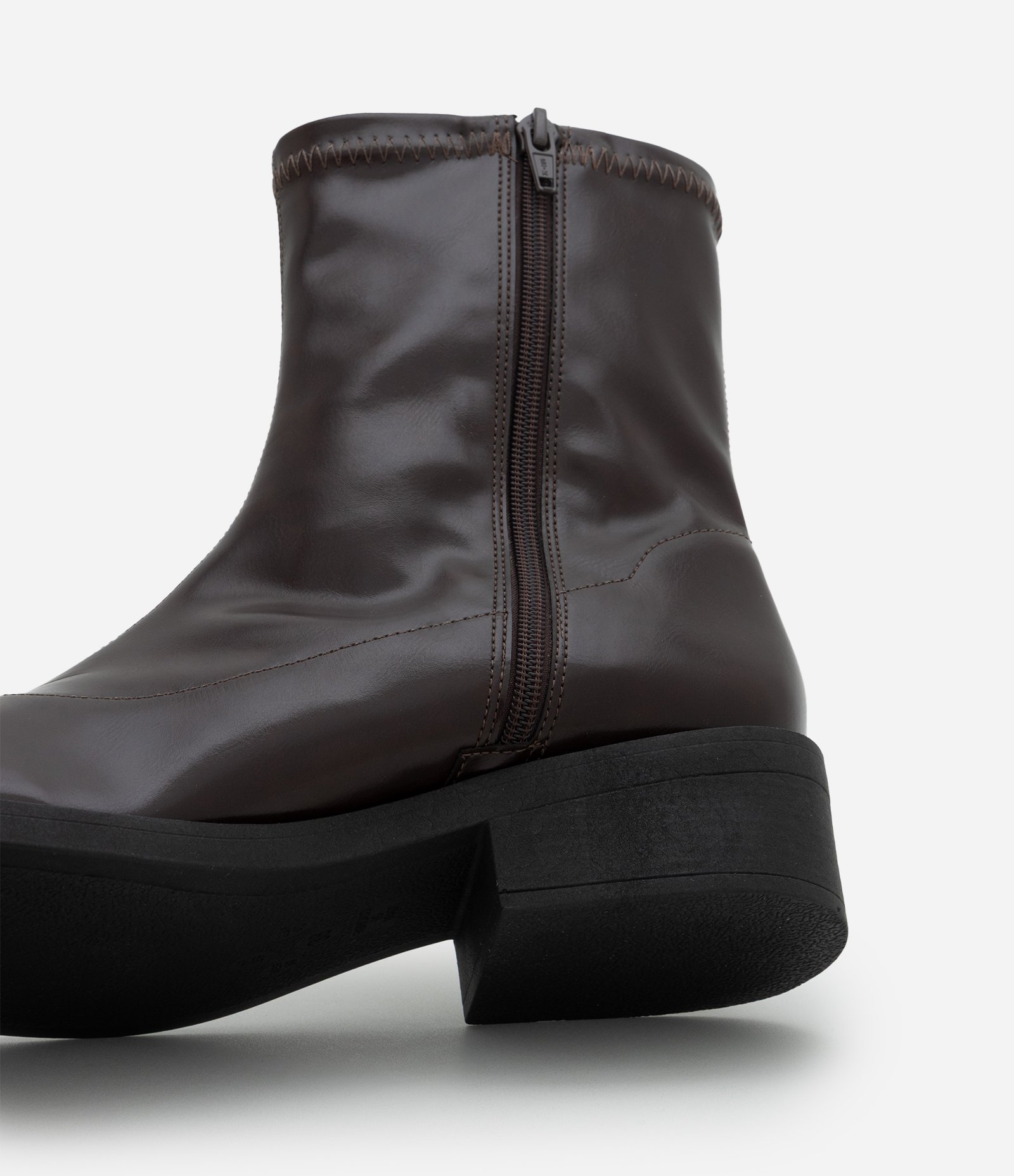 Bota Sock Boots em PU com Salto Bloco Marrom 4