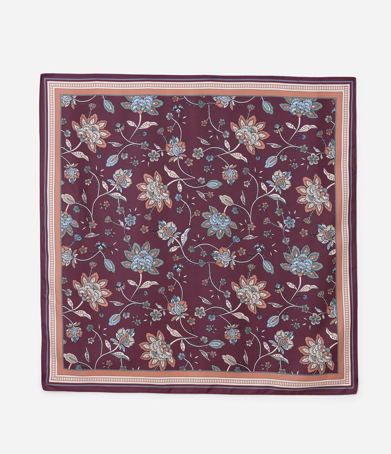 Lenço Quadrado Acetinado Floral com Barrado Curve & Plus Size Vermelho 1