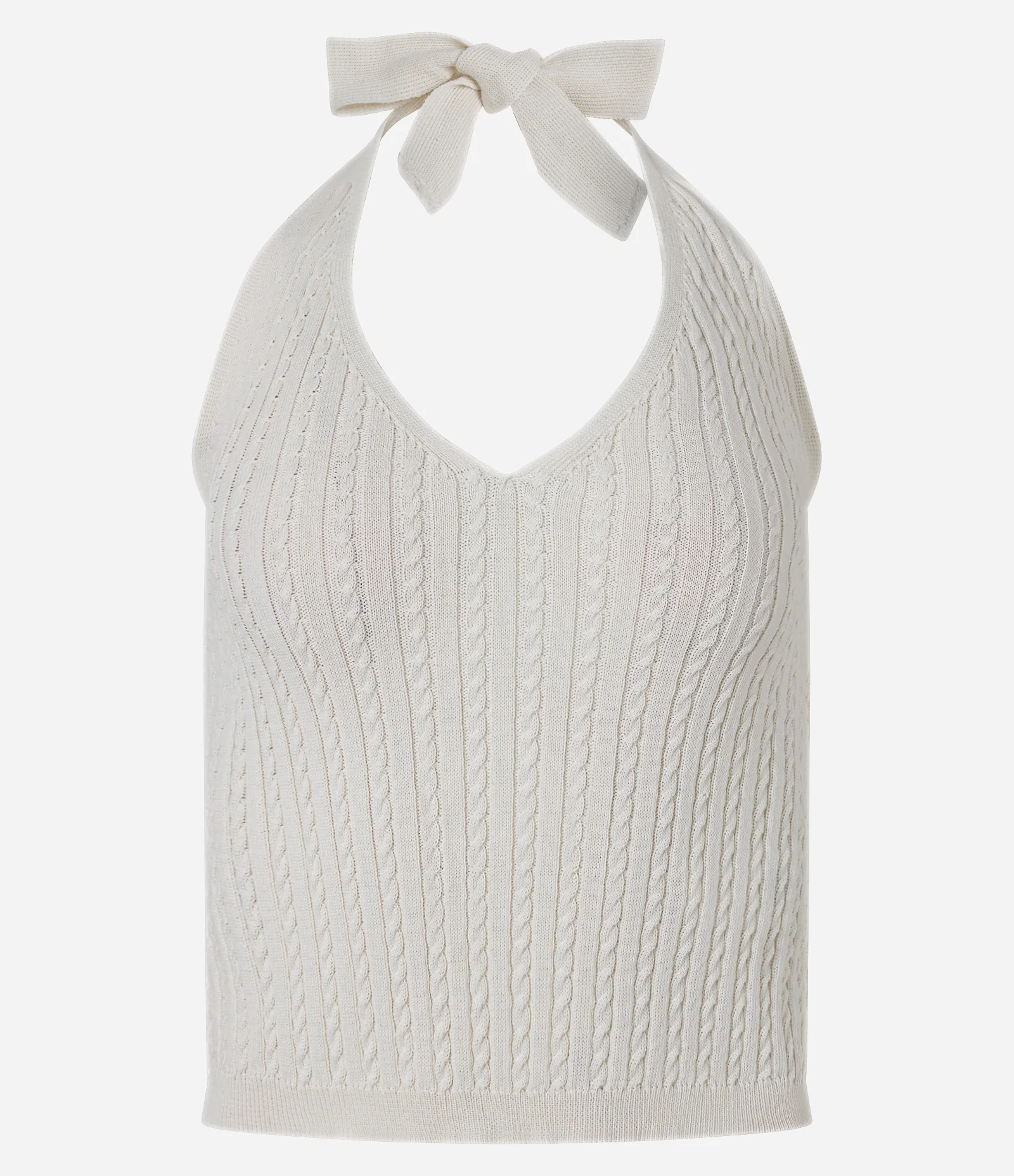 Blusa Frente Única em Tricô com Amarração no Pescoço Branco 1