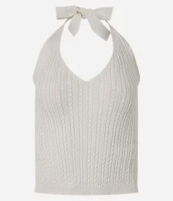 Blusa Frente Única em Tricô com Amarração no Pescoço