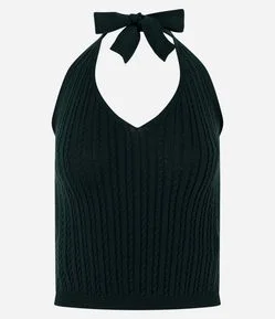 Blusa Frente Única em Tricô com Amarração no Pescoço