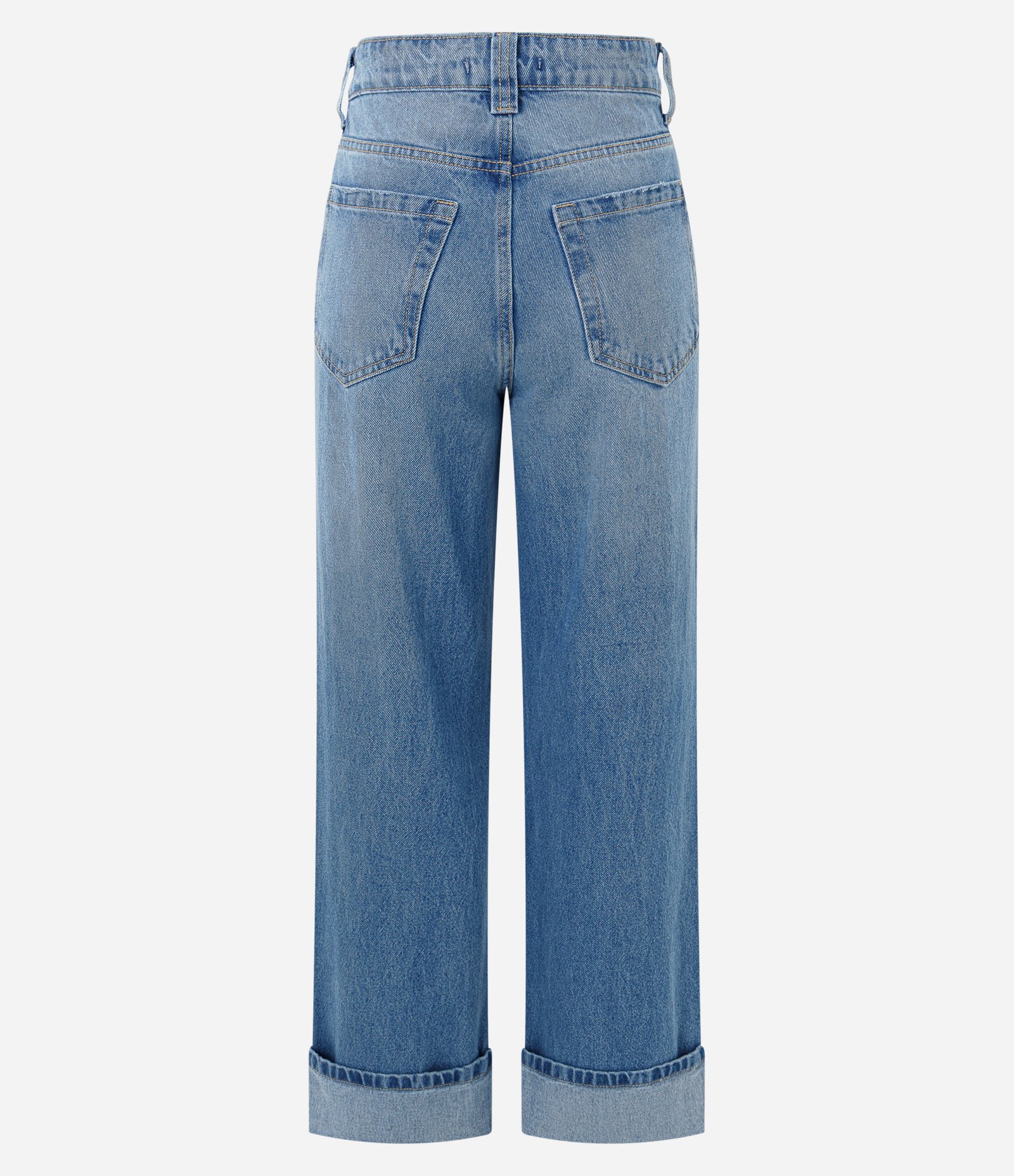Calça Reta Comfort em Jeans com Cintura Alta e Barra Virada Azul Médio 7