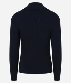 Cardigan em Tricô com Gola Polo