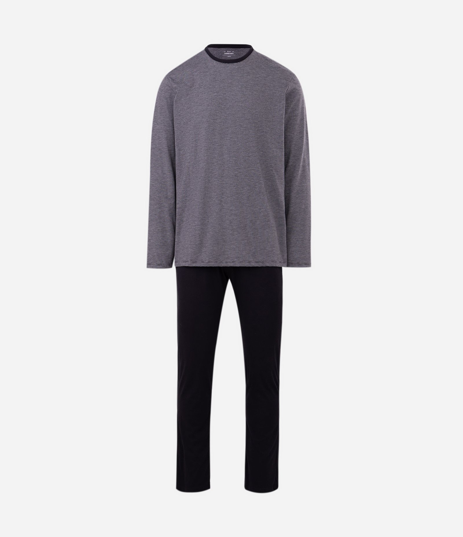 Pijama Longo em Meia Malha com Listras Finas Preto 1