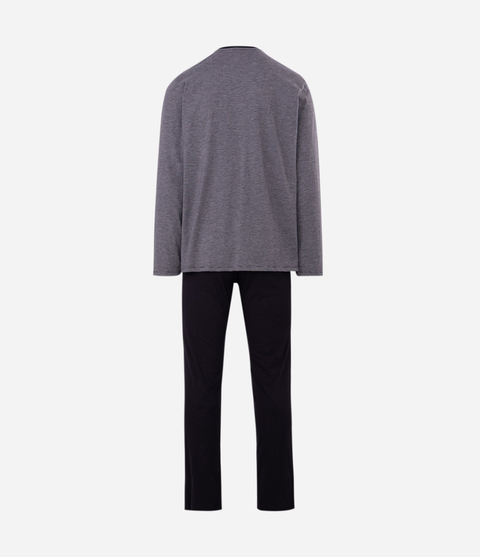 Pijama Longo em Meia Malha com Listras Finas Preto 2