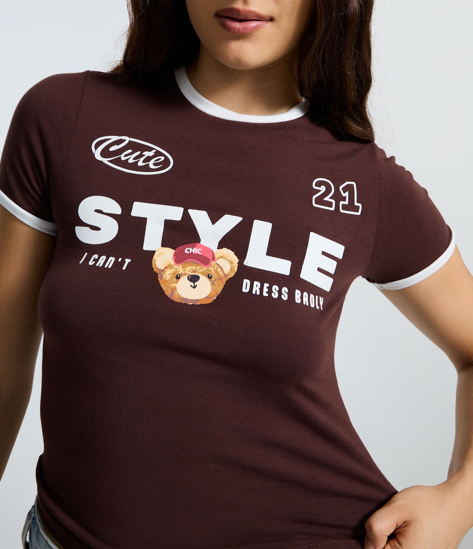 Camiseta New T-shirt com Estampa Urso Cute Style Marrom 3