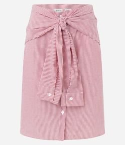 Saia Reta em Tricoline Listrada Estilo Camisa com Amarração