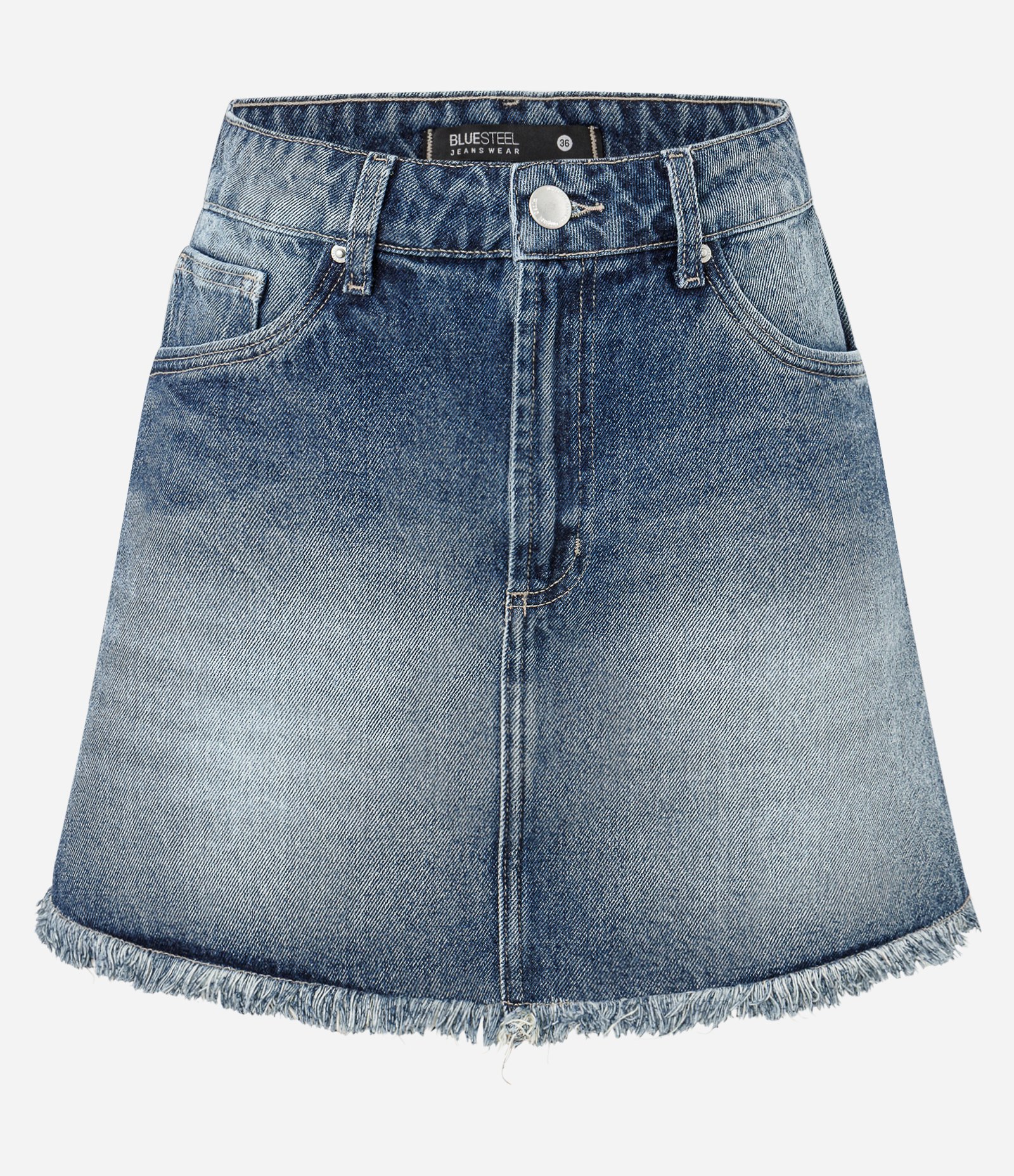 Minissaia Reta em Jeans Cintura Média com Barra Desfiada Azul Médio 4
