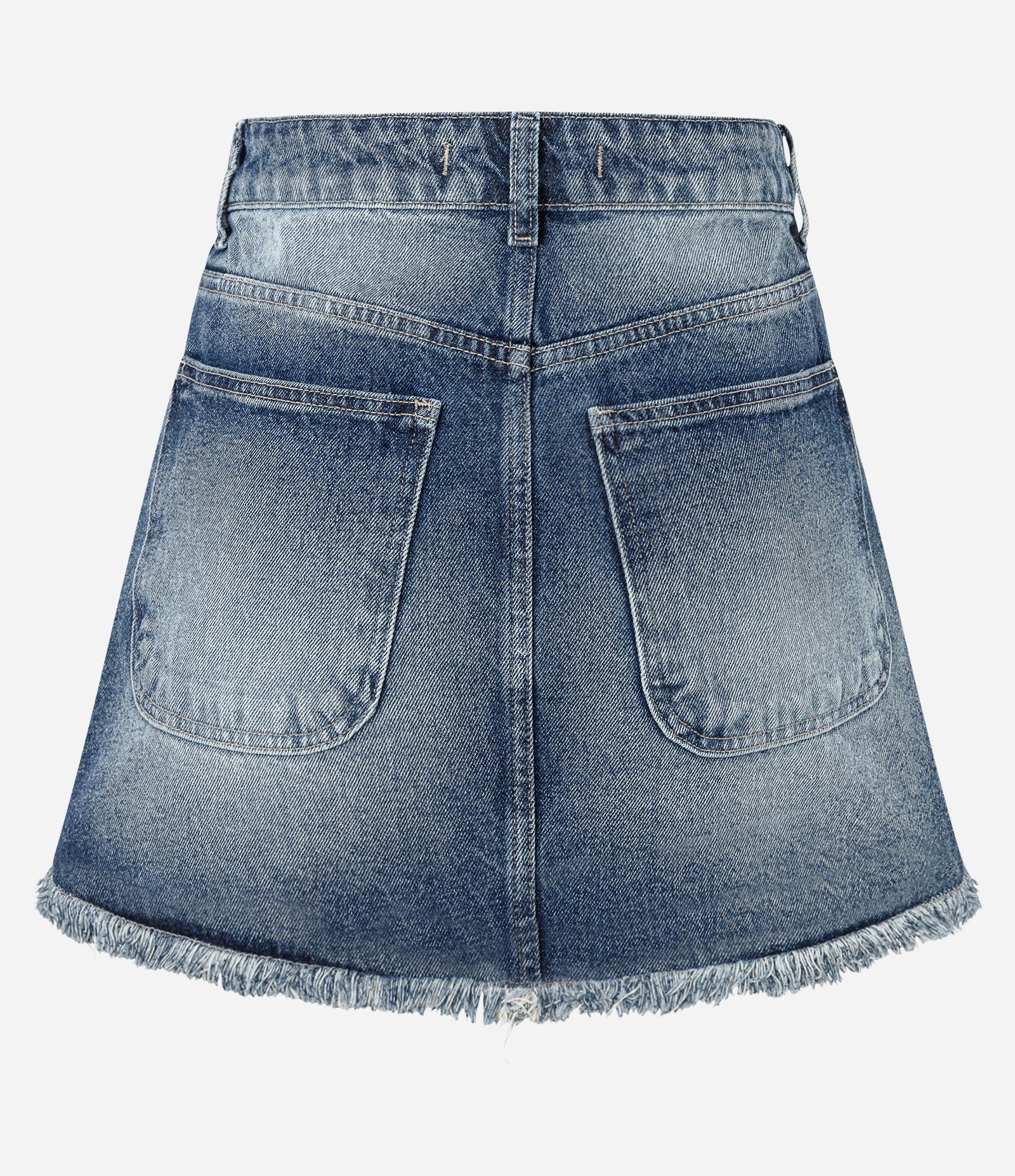 Minissaia Reta em Jeans Cintura Média com Barra Desfiada Azul Médio 5