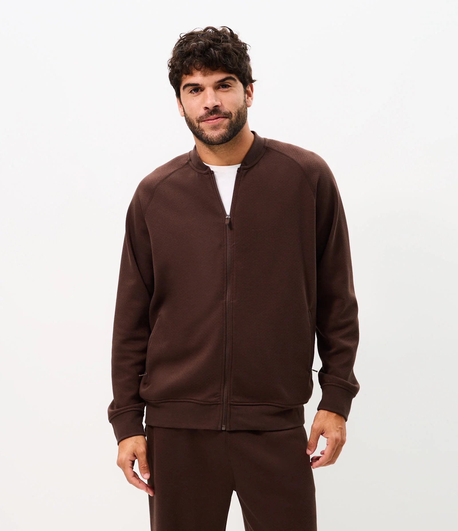 Casaco Comfort Fleece Bomber com Zíper Marrom 1