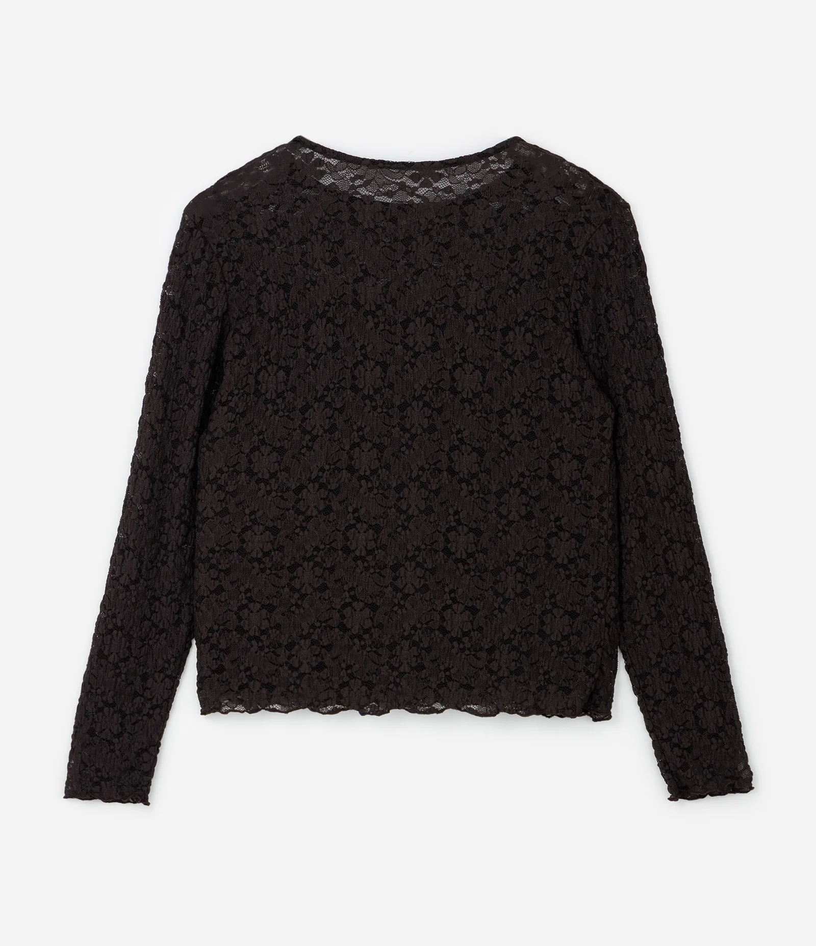 Blusa de Renda Floral Manga Longa Curve & Plus Size Marrom 1