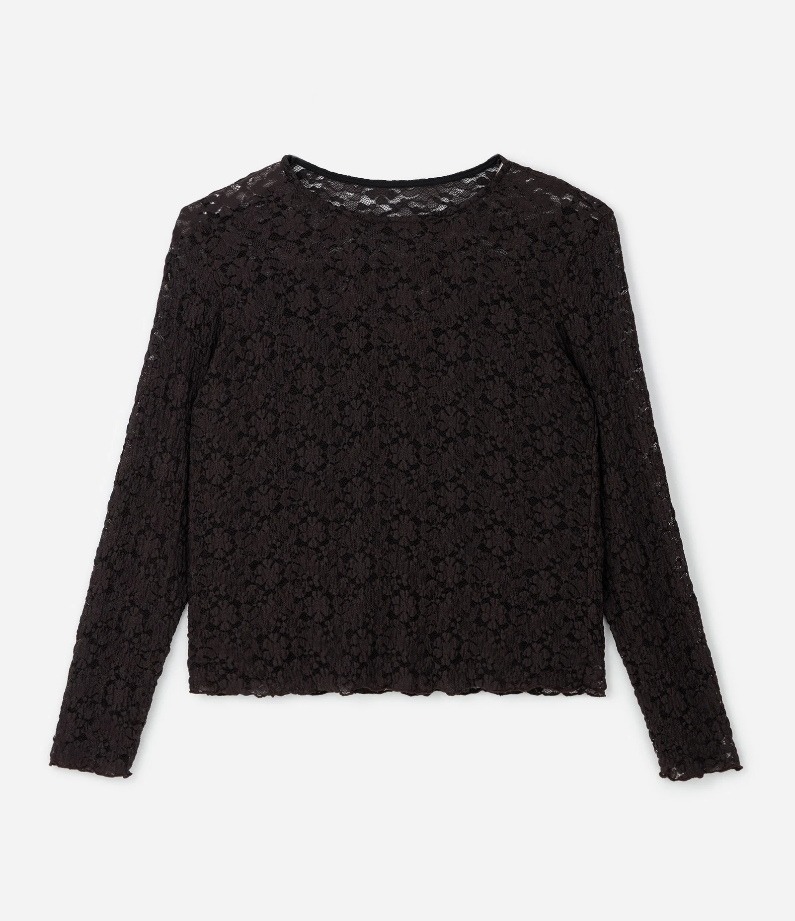 Blusa de Renda Floral Manga Longa Curve & Plus Size Marrom 2