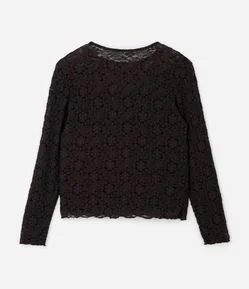 Blusa de Renda Floral Manga Longa Curve & Plus Size