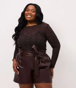Blusa de Renda Floral Manga Longa Curve & Plus Size