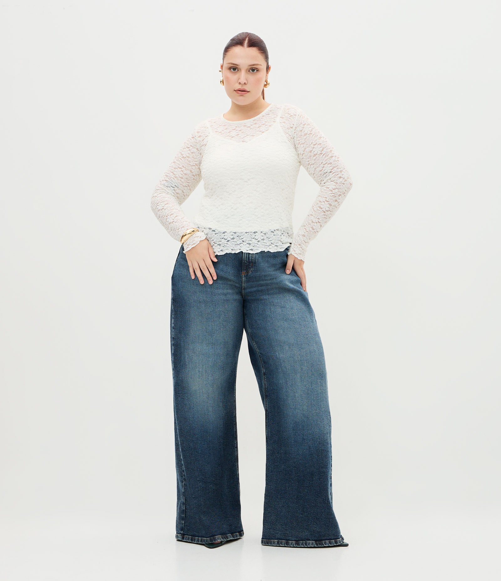 Blusa de Renda Floral Manga Longa Curve & Plus Size Off White 2