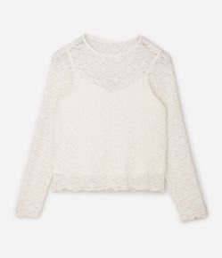 Blusa de Renda Floral Manga Longa Curve & Plus Size