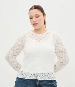 Blusa de Renda Floral Manga Longa Curve & Plus Size