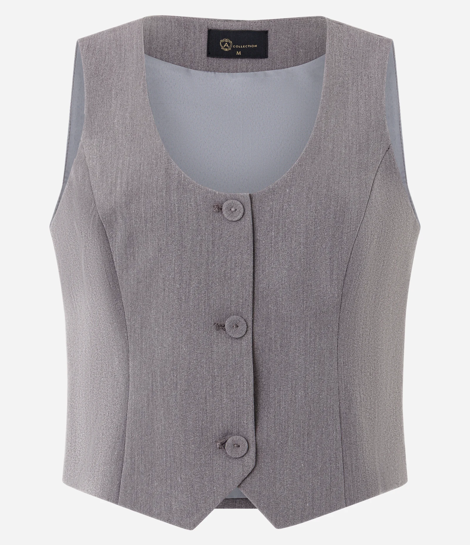 Colete Curto Alfaiatado com Decote U Cinza 1