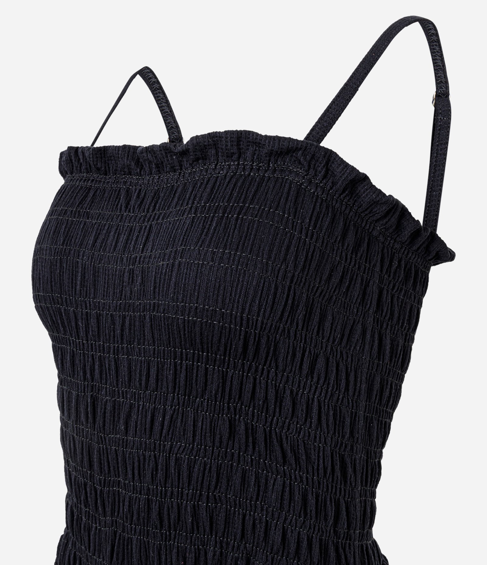 Macacão Aladim Texturizado com Alça Fina e Lastex Preto 6